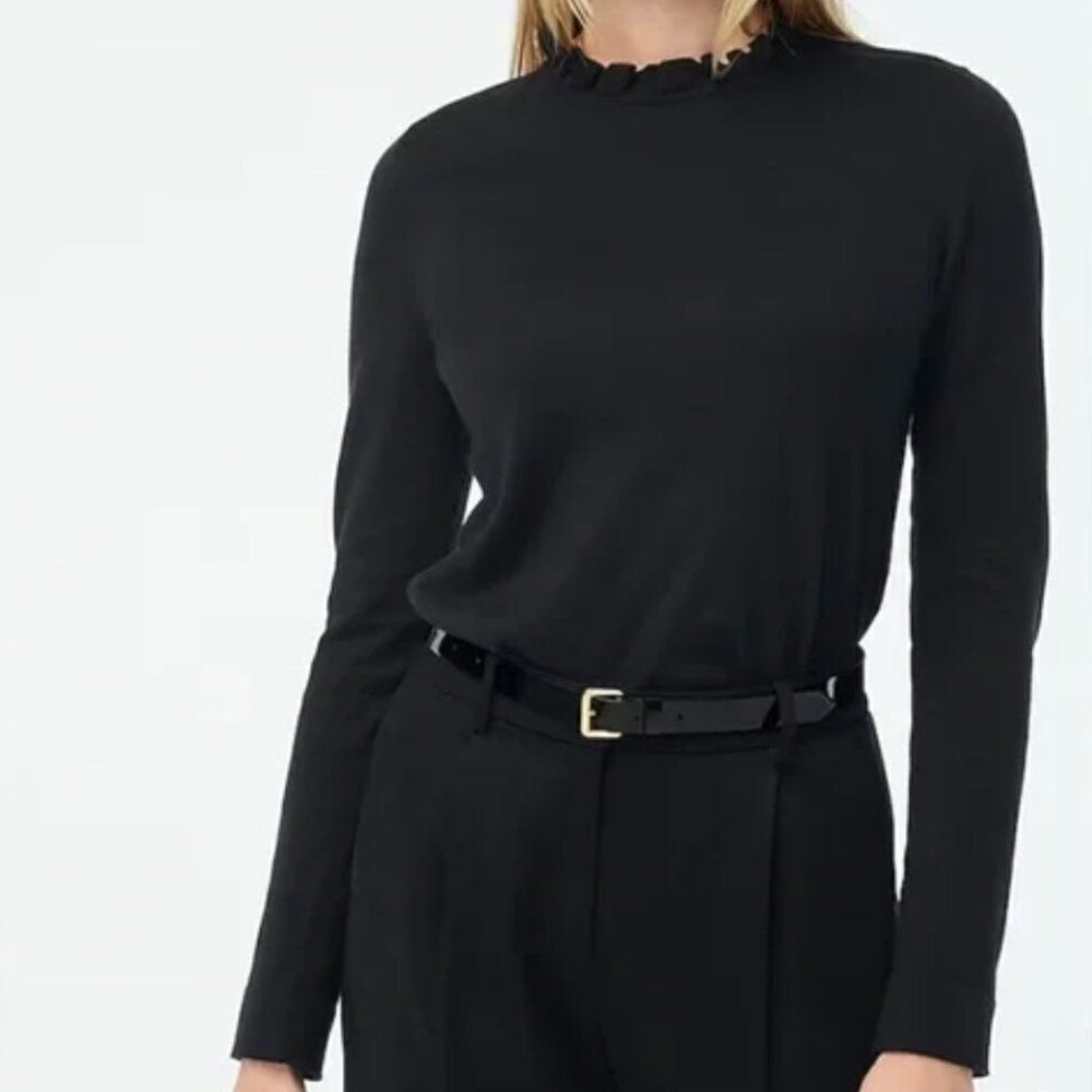 J. Crew Factory Bv341 Black Cotton Ruffleneck Sweater For Women Size Medium Nwt